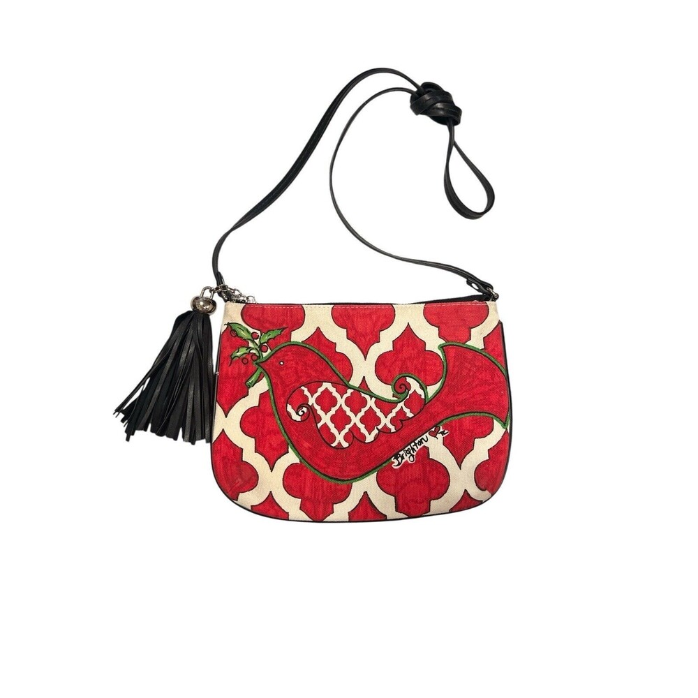 Brighton Womens Red White Christmas Love Dove Crossbody Bag